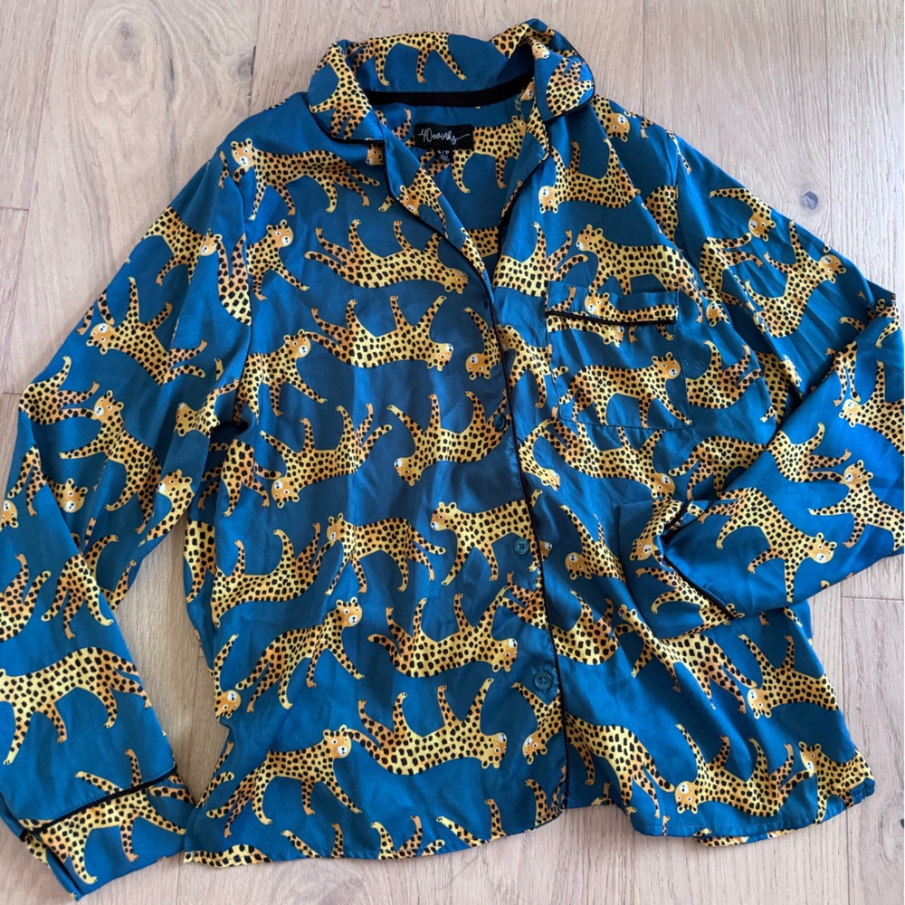 NWOT Blue and Gold Leopard Print PJs